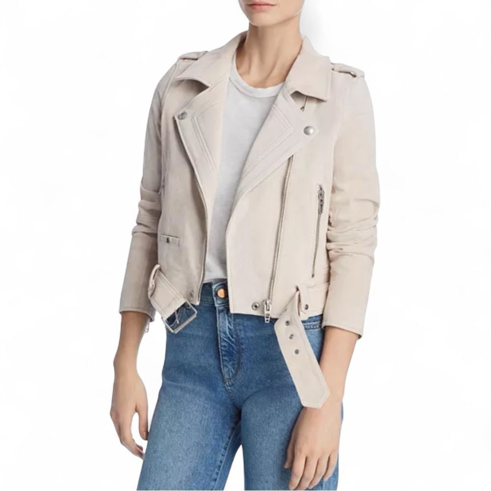Blank NYC Suede Moto Jacket Women’s Medium Sand Cream Cropped Biker Leather